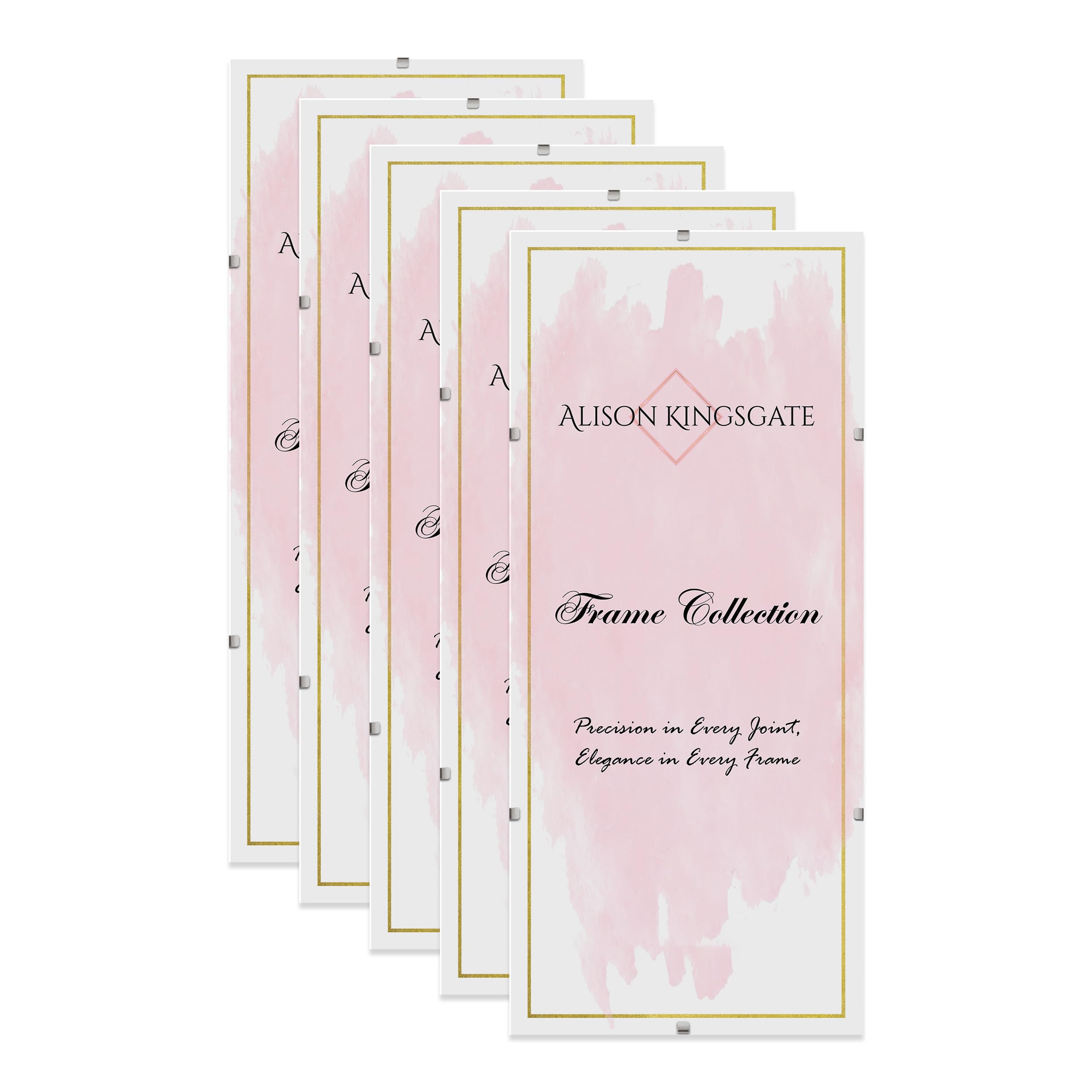 Alison Kingsgate 16X9 Clip Frame (Pack of 5)- Frameless Picture Frame with Shatter-Resistant Perspex & Sturdy MDF Back- Borderless Clip Photo Frame for Posters, Certificates, Art & Wall Decor