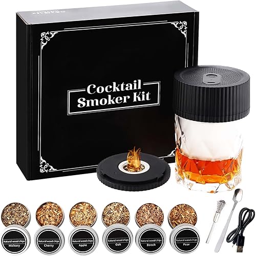 Miniatura 8 de Kit de ahumador eléctrico de whisky, ahumador de cóctel recargable con 6 chips de madera, no necesita butano, regalo para hombres para los amantes