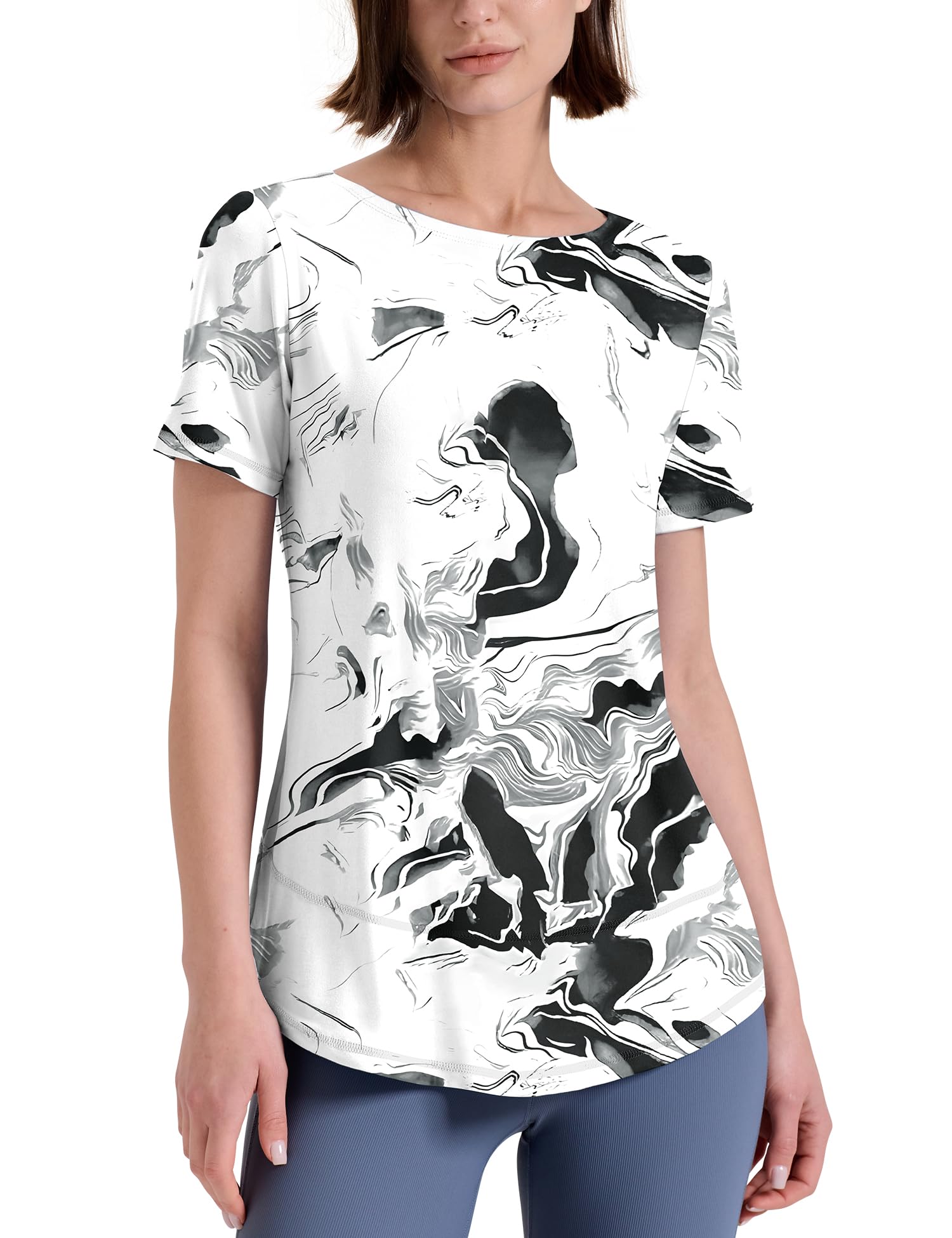 Kistore Workout Tops for Women Short Sleeve Boat Neck Loose Fit Gym T-Shirt Athletic Casual Tee Shirts