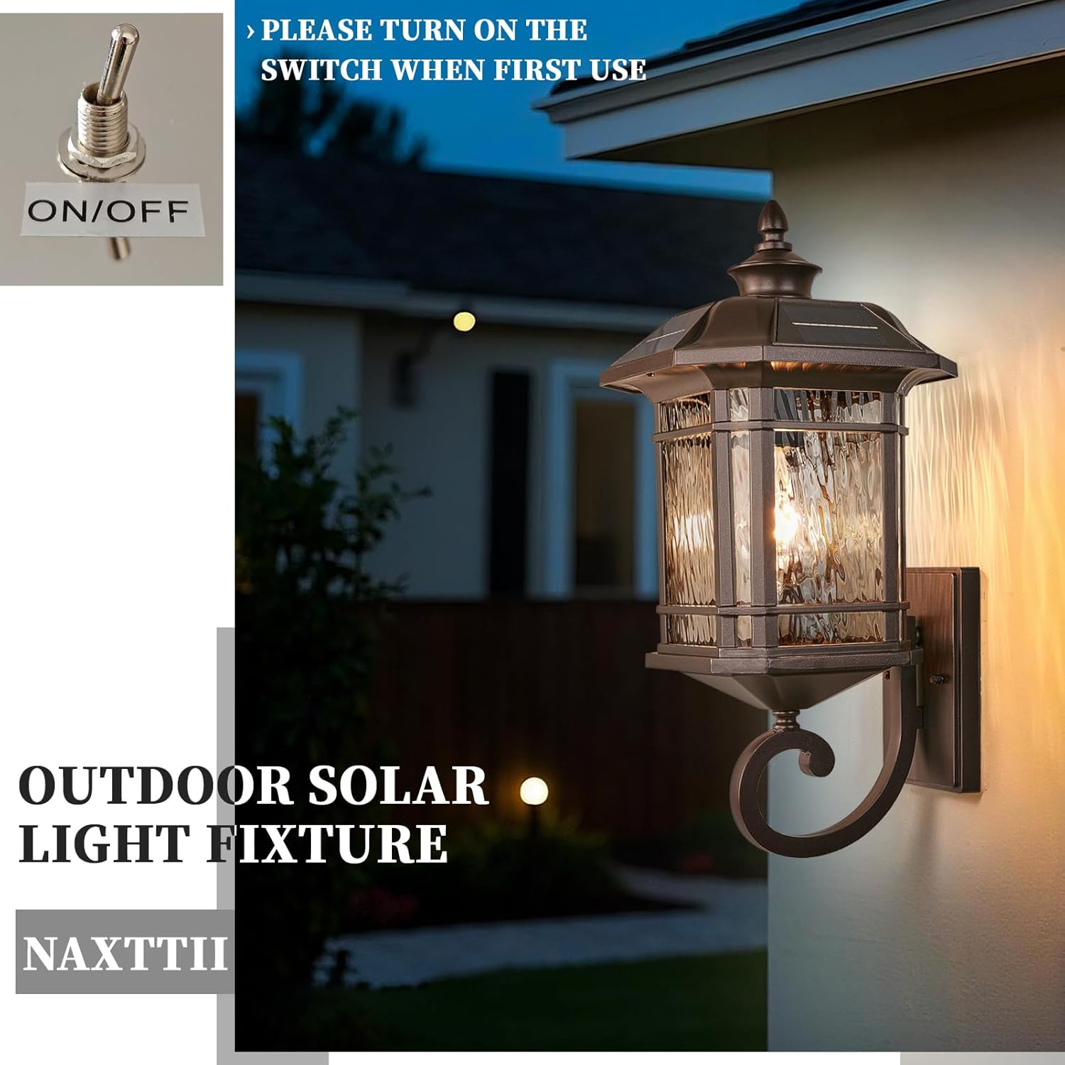 Solar Porch Lights Outdoor 16 Inch Height Large Outdoor Wall Lights with Water Ripple Glass Dusk to Dawn Solar Sconce Lights Outdoor for Garage Porch Yard Front Door