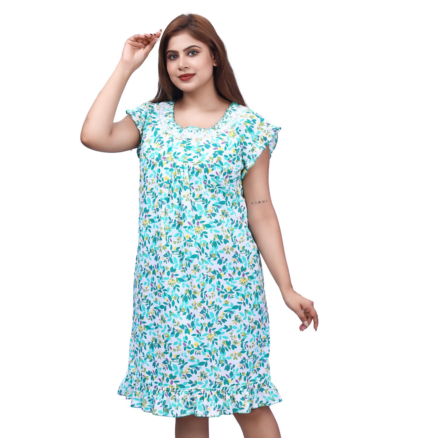 kripto katrox Ladies Cotton Printed Midi Short Nighty-picture-24