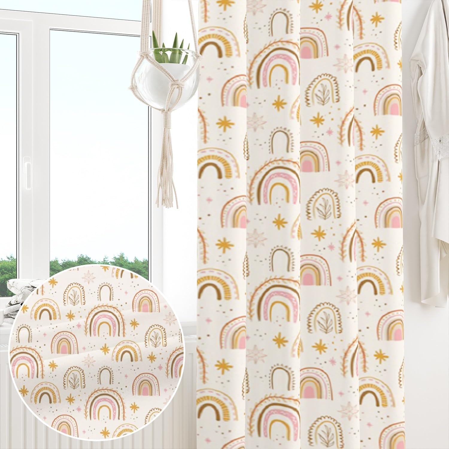 135x245cm Rideau occultant Arc-en-Ciel pour Chambre d'enfant Style bohème Étoile Coloré Ciel Fantastique Œillet Rideaux pour fenêtres Bébés Filles Salle de Jeux Salon,2 Panneau