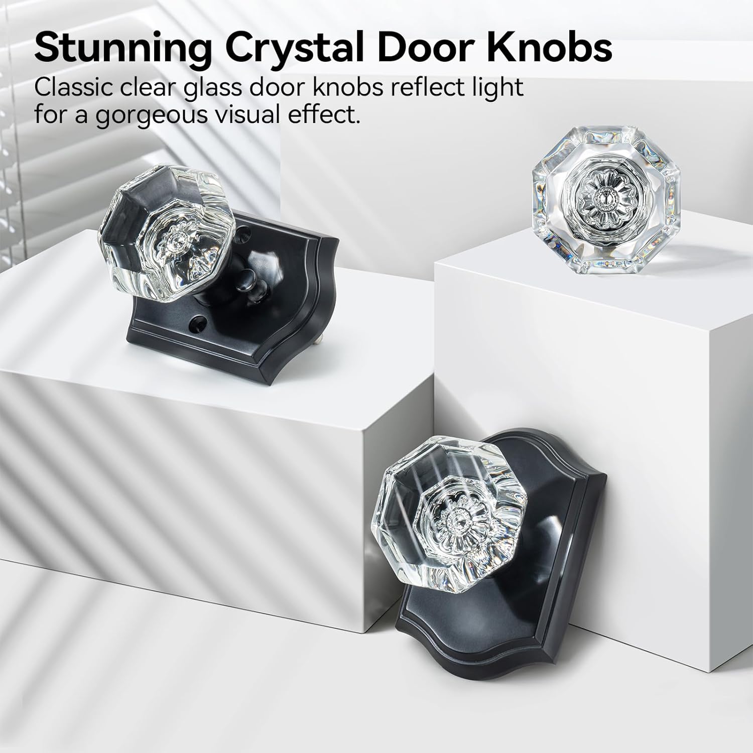 5 Pack Glass Door Knobs, Matte Black Crystal Door Knobs Interior with Lock for Privacy Use, Antique Glass Bedroom Bathroom Doorknobs, Vintage Crystal Door Knob Set