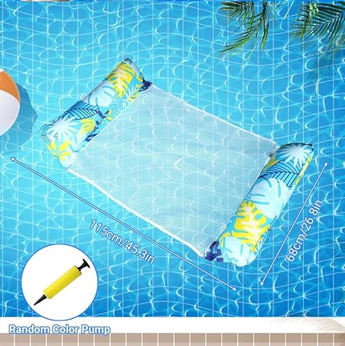 2er-Set 4-in-1 Wasserhängematte mit Netz & Aufblasbare Hängematte Pool – Pool-Hängematte & Wasser-Hängematte, Schwimmbett & Loungesessel für Erwachsene & Kinder – Ahornblatt-Blau & Ahornblatt-Magenta
