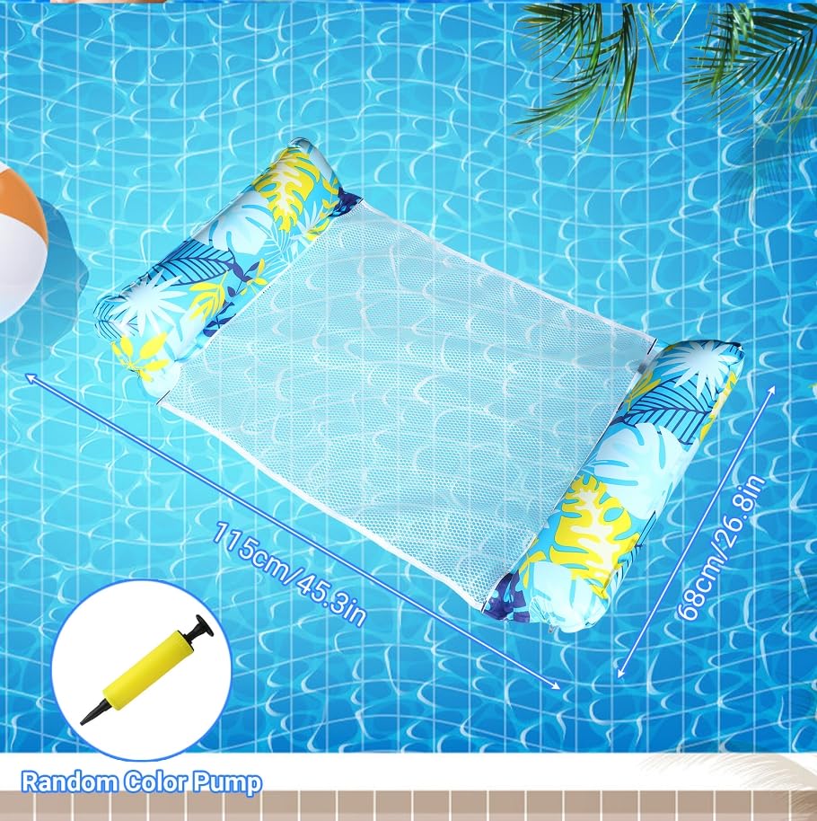 Set di 2 amache 4 in 1 con rete e amaca gonfiabile per piscina – Amaca per piscina & amaca ad acqua, lettino da nuoto e poltrona lounge per adulti e bambini, foglia d'acero blu e magenta
