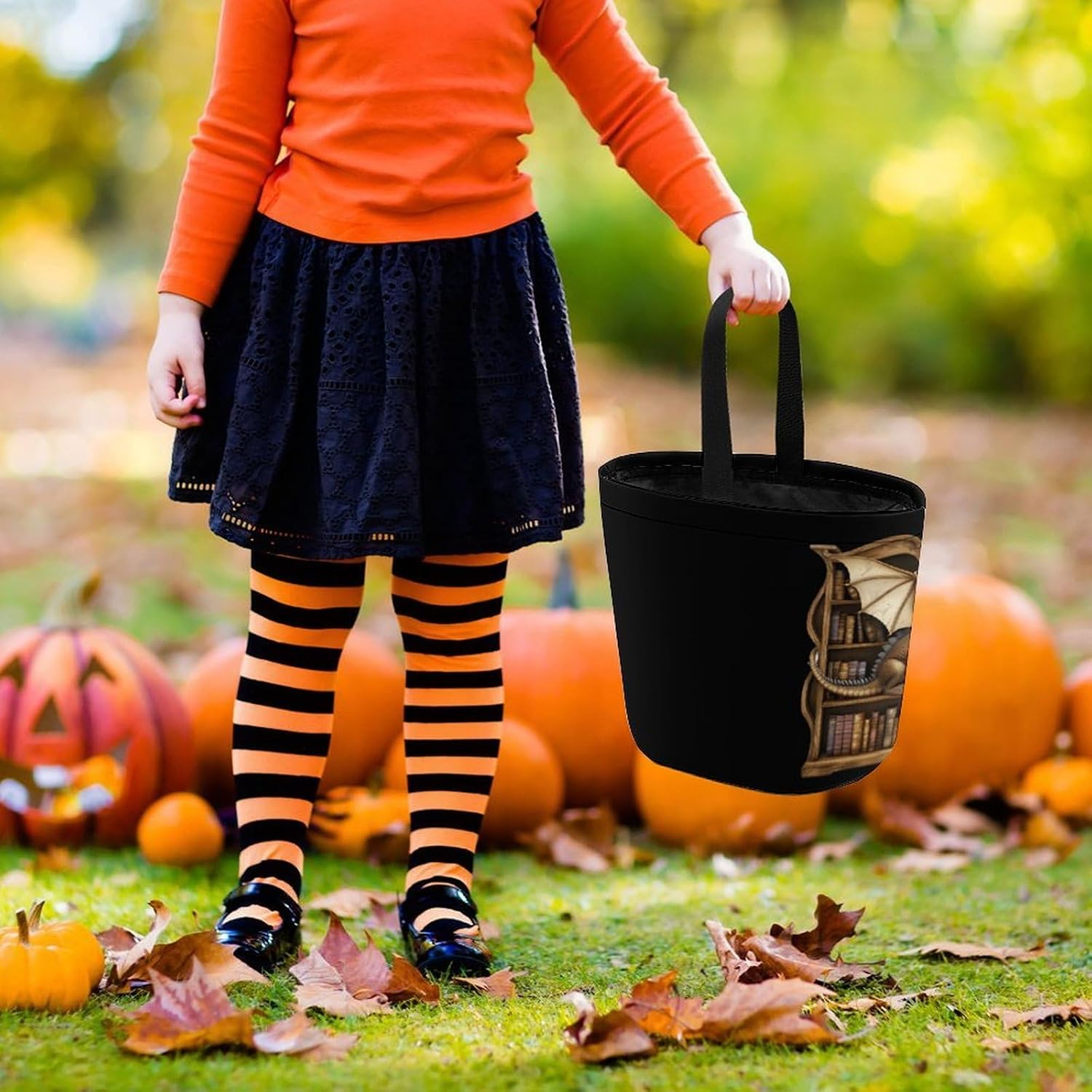 World Full Bookworms Be A Book Dragon Halloween Treat Bag Reusable Candy Basket Tote Goody Bags Gift Party