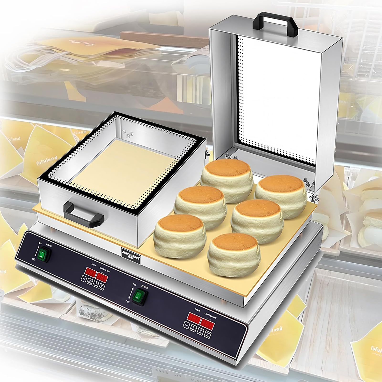 Elektrische Souffle-Maschine, kommerzieller Souffle-Pfannkuchen-Maker, elektrische Grillplatte mit Digitalanzeige, 60–240 ℃ Temperaturregelung, for Heimküche, Restaurant, Bäckerei(Double Head)