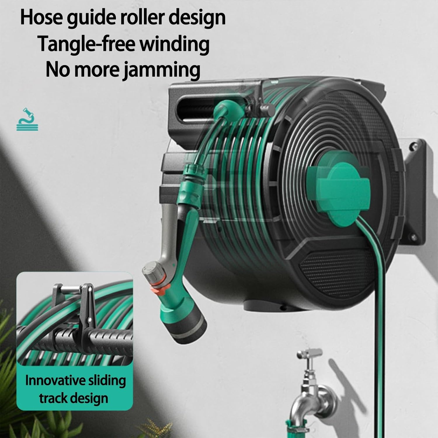 Wall Mounted Hose Reel 180° Swivel Bracket Automatic Retraction Multi Function Nozzle Extendable Water Hose Reel for Garden Outdoor Car Washing Pet Shower(Yellow,17m)