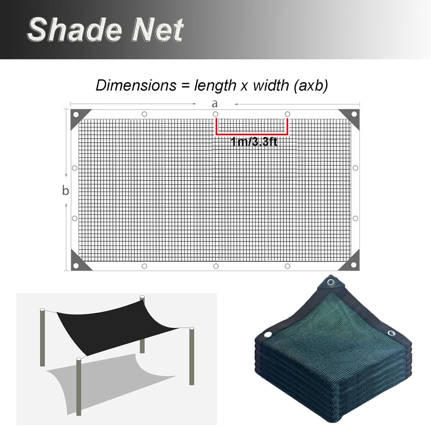 Shade Cloth for Garden, Sunblock Shade Cloth, Heavy Duty Shade Netting, Sun Shade Sail, Breathable Shade Fabric, for Plants Cover, Greenhouse, Patio, Chicken Coop, Tomatoes