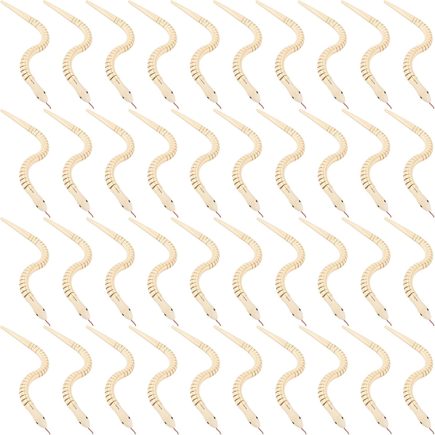 40 Pcs 12 Inch Unfinished Wooden Wiggly Snake Flexible Wiggly Painting Wooden Snakes Fake Blank Snake Model Crafts for Arts and Crafts Toys Halloween Birthday Party Supplies