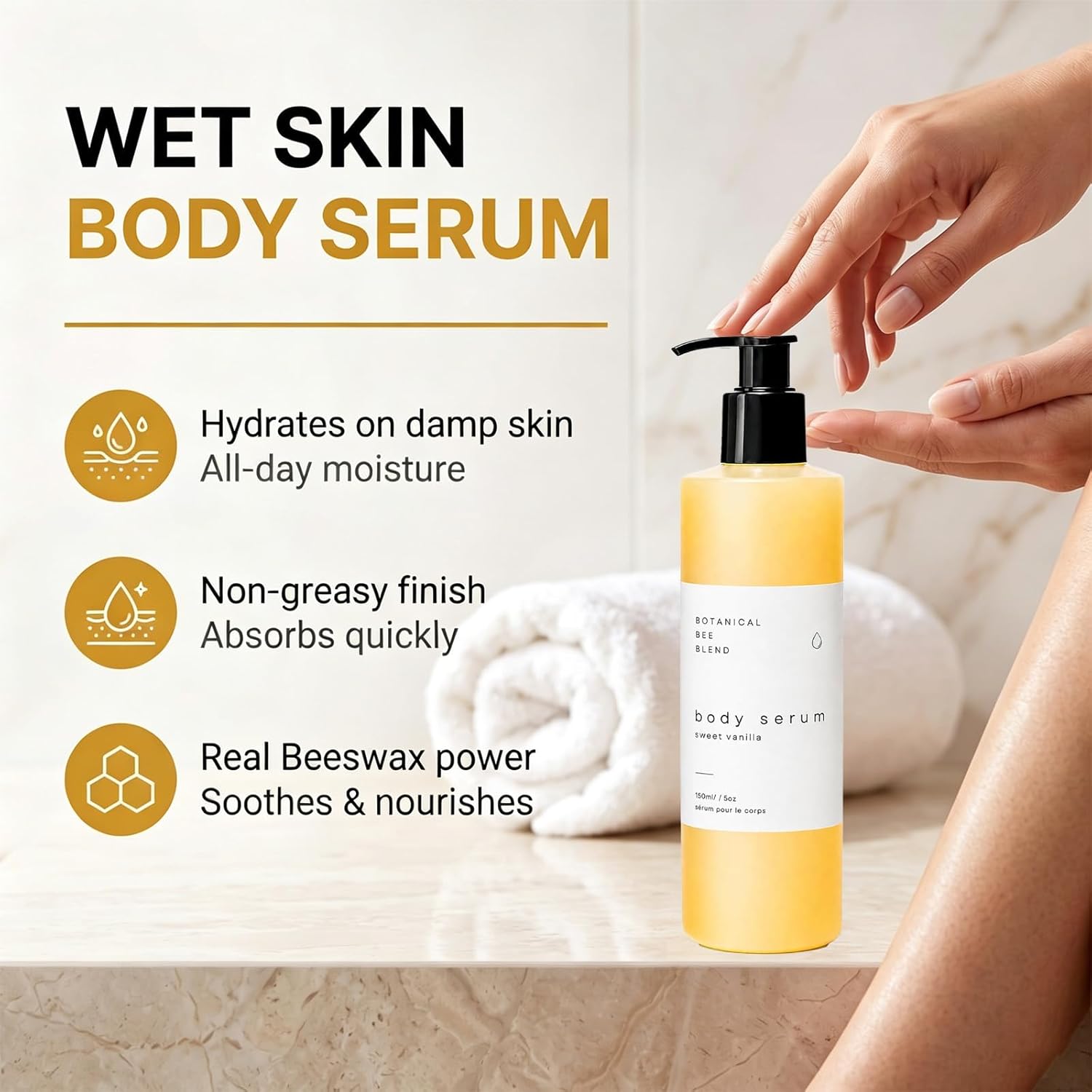 Botanical Bee Blend Body Serum, Sweet Vanilla, Waterless Body Oil with Avocado Oil, Castor Oil, Coconut Oil & Shea Butter, for Dry Skin, 8 fl oz (2PCS)