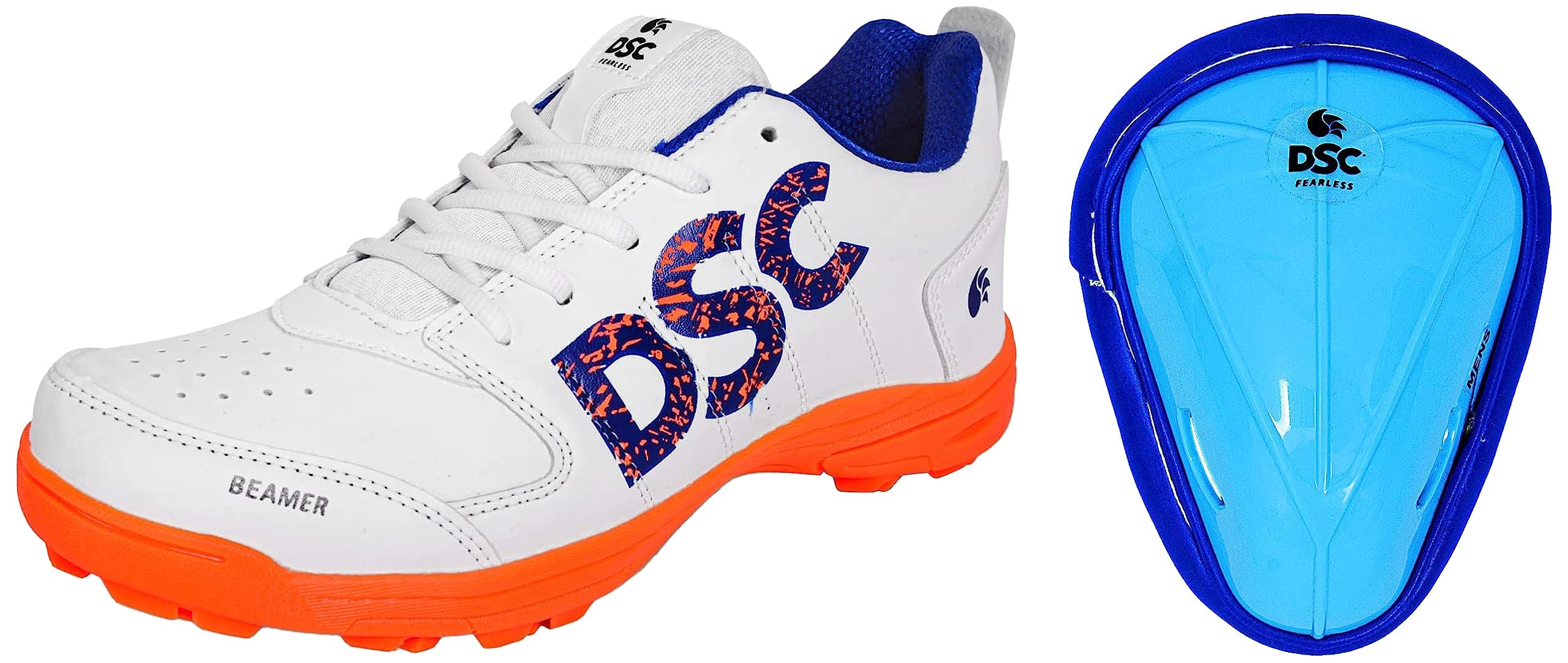 DSC Beamer Cricket Shoes for Men (6 UK, Fluro Orange-White) Attitude Cricket Abdominal Guard Men, Multicolor-image-41