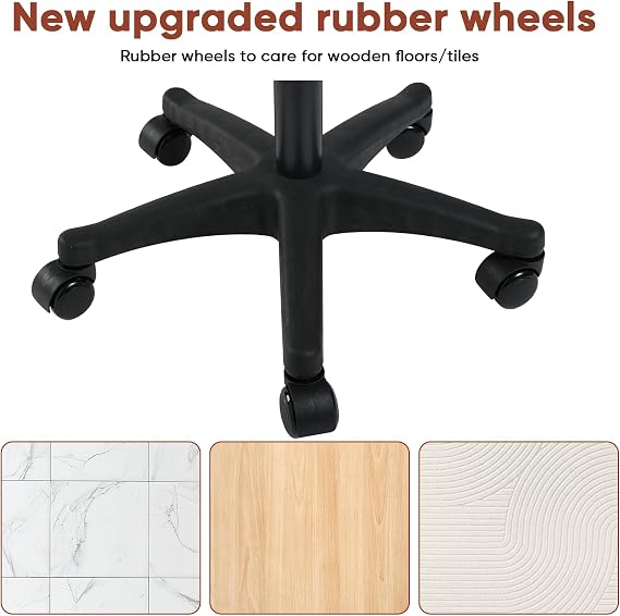 Ergonomic Adjustable Under Desk Footrest,Ottoman with Wheels | 500lbs|360 swivel Silent PU casters|Thick 2.36 Seat| Rolling Stool with Wheels for Massage,Salon,Spa,Clinic,Office,Home