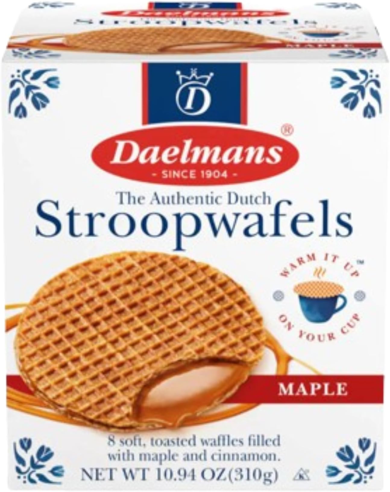 DAELMANS Stroopwafels, Dutch Waffles Soft Toasted, Maple, Jumbo Size, Kosher Dairy, Authentic Made In Holland, 8 Stroopwafels Per Box, 10.94oz