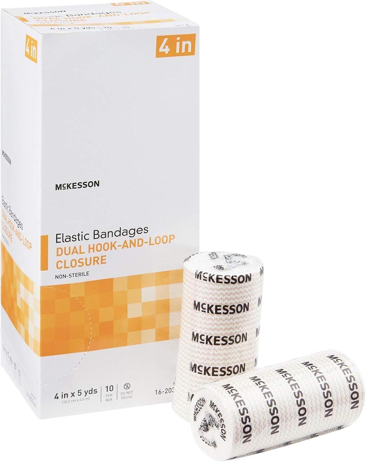 McKesson Elastic Bandages, Non-Sterile, Dual Hook and Loop Closure, 4 in x 5 yd, 10 Count, 5 Packs, 50 Total