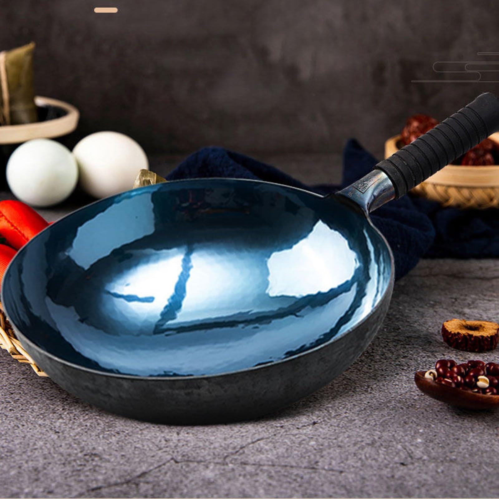 Generico Wok, In Ferro Da 30-40 Cm Con Coperchio In Vetro, Padella Antiaderente A Fondo Piatto, Maniglia Cool Touch, Funziona Su Tutti I Piani Cottura(38cm)