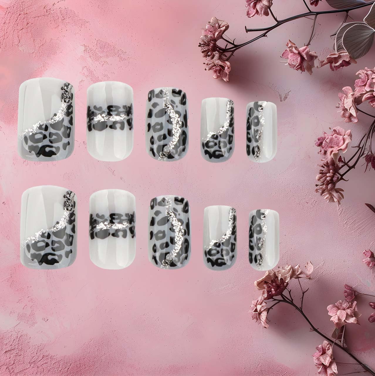Lomxene Press On Nails Short Fake Nails Leopard Print Black Acrylic Nails Glitter Nails Press Ons Glue On Nails Artificial Nails False Nails Stick On Nails For Woman 24pcs(Square Short Leopard Print)