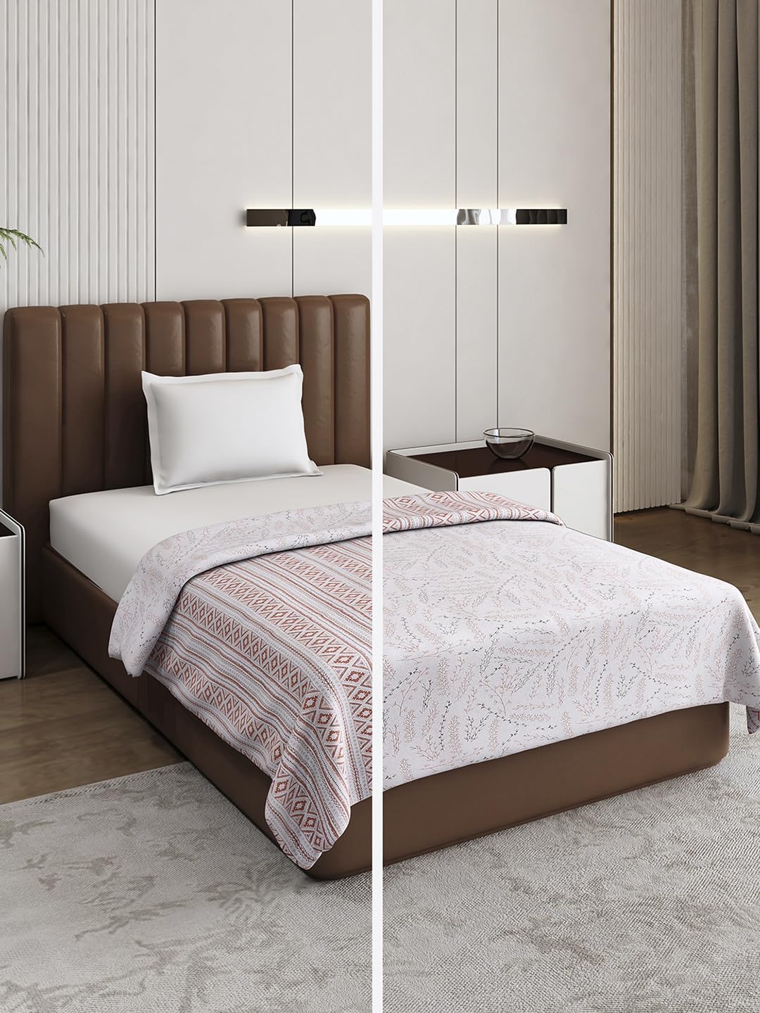 Monte Carlo Peach Printed Single Bed 136 TC Dohar (Width 150 CM, Length 220 CM) - 3-picture-12