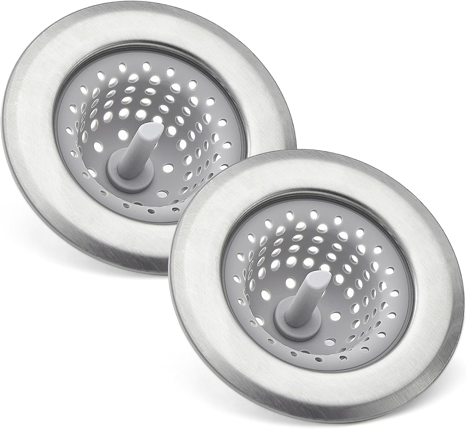 Amazon Basics 2pcs Kitchen Sink Strainer, Stainless Steel Sink Drain Strainer, Dishwasher Safe, Outer Diameter 4.4 inch/11.2cm, Inner Diameter 3 inch/7.3cm