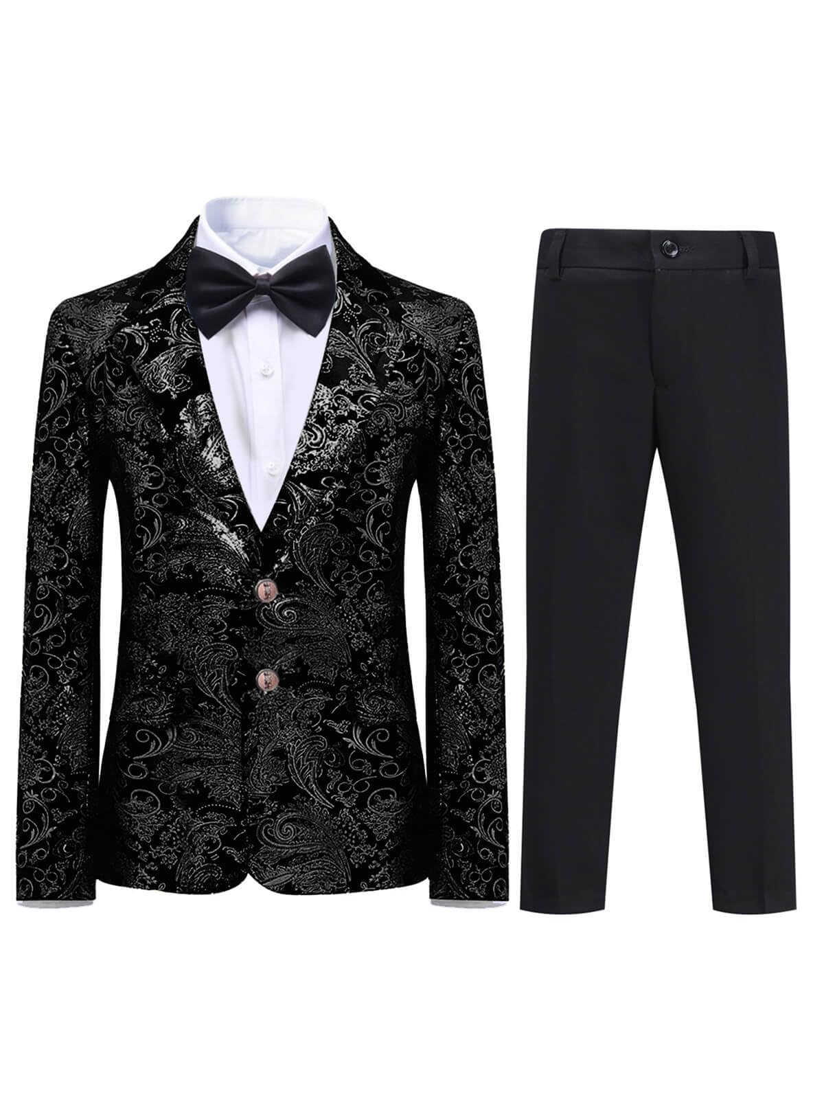 Boyland Boys Jacquard Suit Slim Fit Tuxedo Suits Jacquard Notch Lapel Tux Jacket Pants Party Formal Wear Silver Black Blue
