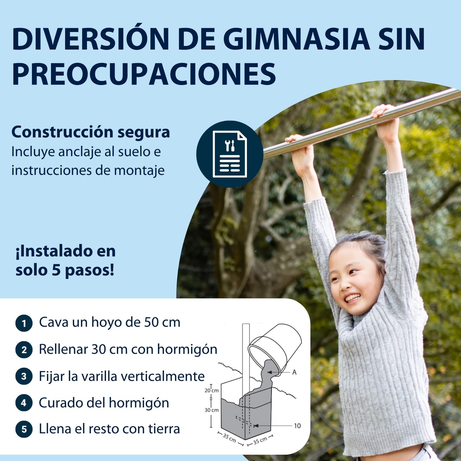 HUDORA Vario barra de gimnasia ajustable 7 posiciones acero inoxidable hasta 120 kg