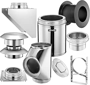 VEVOR Through the Wall Kit for 6-Inch Chimney Pipe, 304 Stainless Steel with Windproof Cap and Adjustable Mounting Bracket
