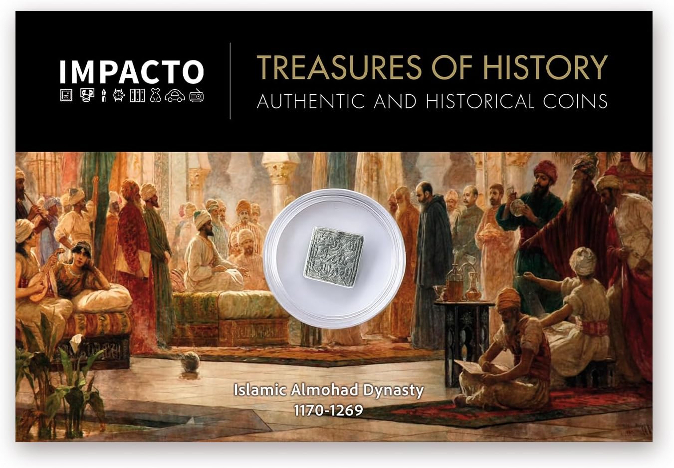 IMPACTO COLECCIONABLES | Authentic Almohad Andalusian Dirham – 12th-13th Century Historical Coin with Epigraphic Design – A Unique Collectible from Al-Andalus | Includes Certificate of Authenticity