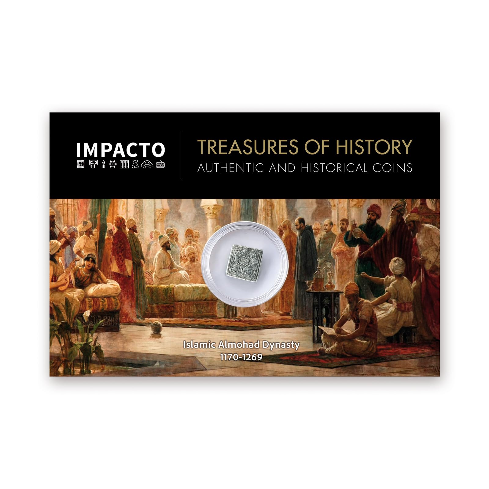 IMPACTO COLECCIONABLES | Auténtico Dirham Andalusí Almohade (Siglos XII-XIII) – Moneda Histórica con Diseño Epigráfico – Pieza Única de Colección con Certificado de Autenticidad