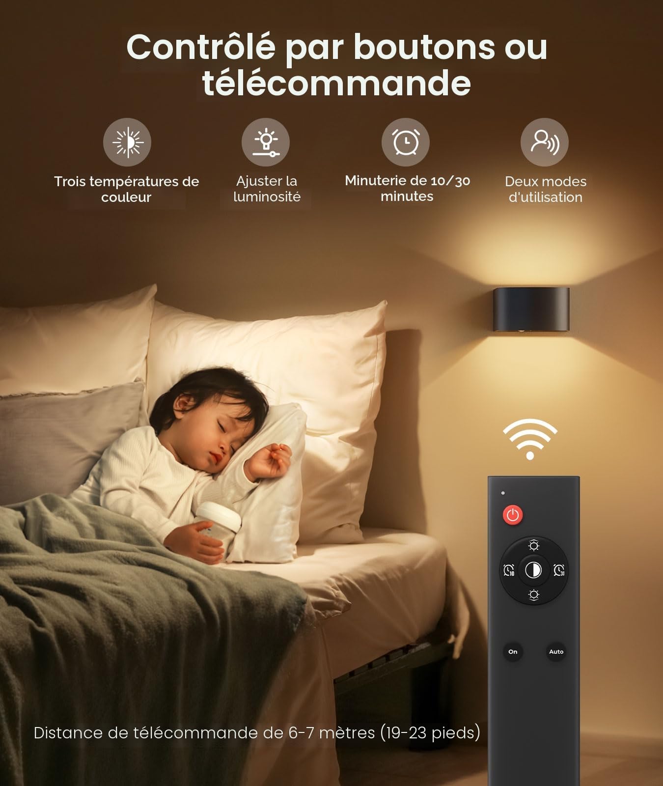Appliques Murales LED Sans Fil avec Détecteur de Mouvement, 3 Couleurs, 5000mAh Rechargeable, Luminosité Réglable