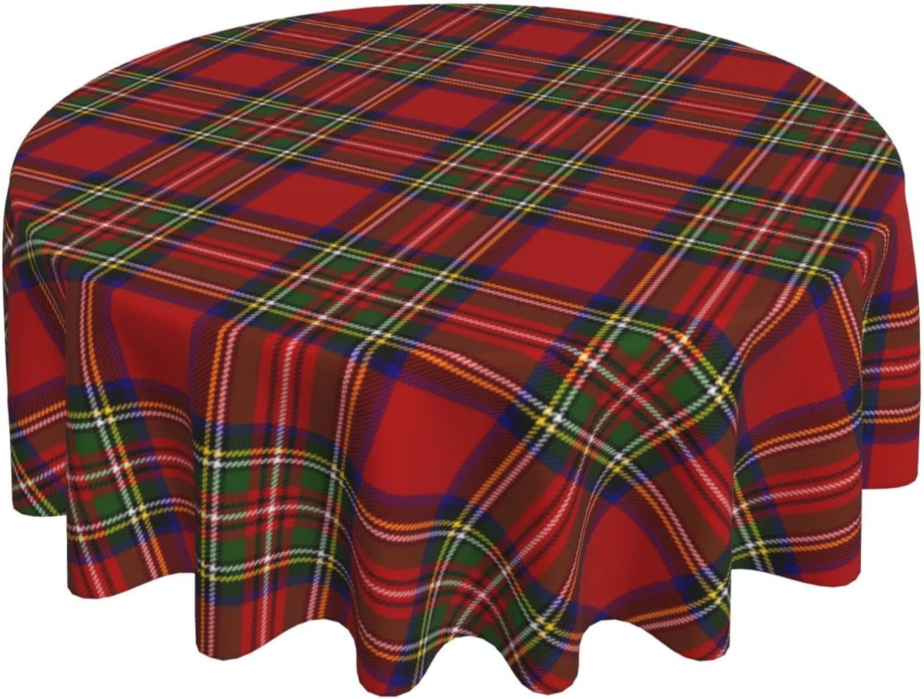 Tablecloth Round, Royal Stewart Tartan Plaid Scottish Pattern Washable Table Cover for Farmhouse Kitchen Dining Picnic Party Indoor Outdoor Table Mats 60 inch