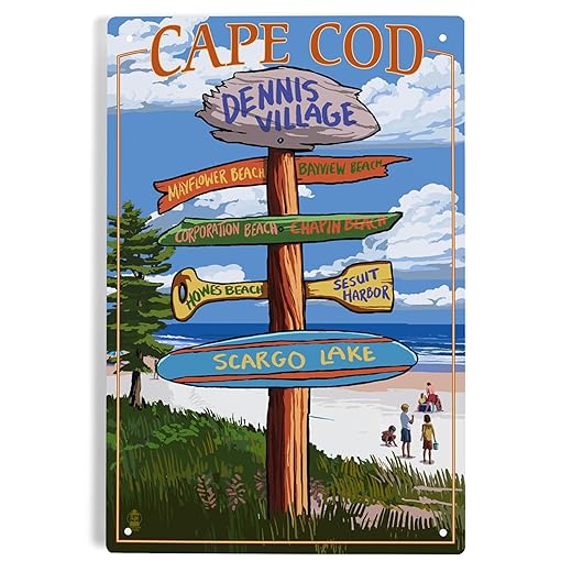Lantern Press 6x9 Inch Metal Sign, Dennis Village, Cape Cod, Massachusetts, Destinations Sign