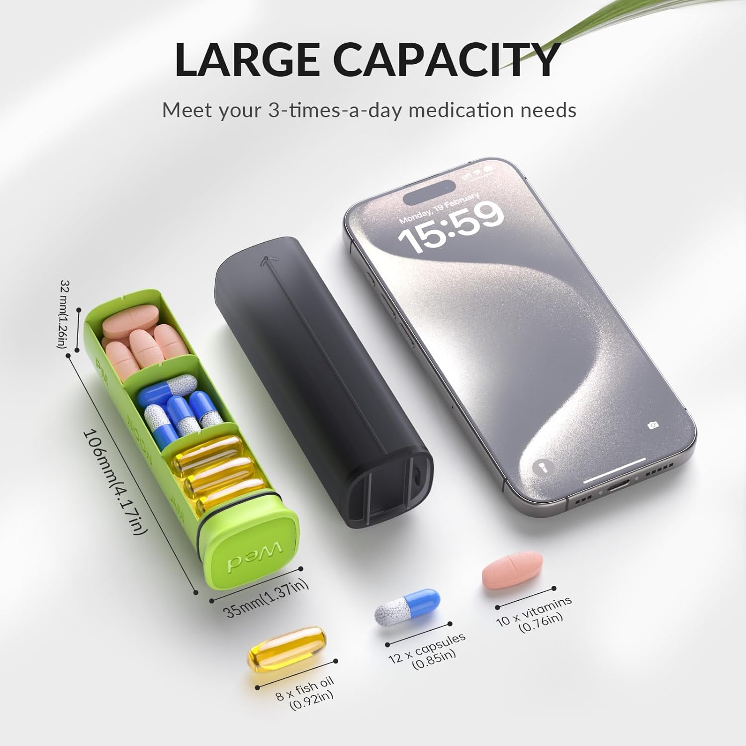 Weekly Pill Organizer 3X a Day, Detachable Pill Box 7 Day, Large 3 Times Daily Pill Case, Travel Pill Container Holder, Week Medication Dispenser Pillbox for Vitamin Supplement Medicine, Green