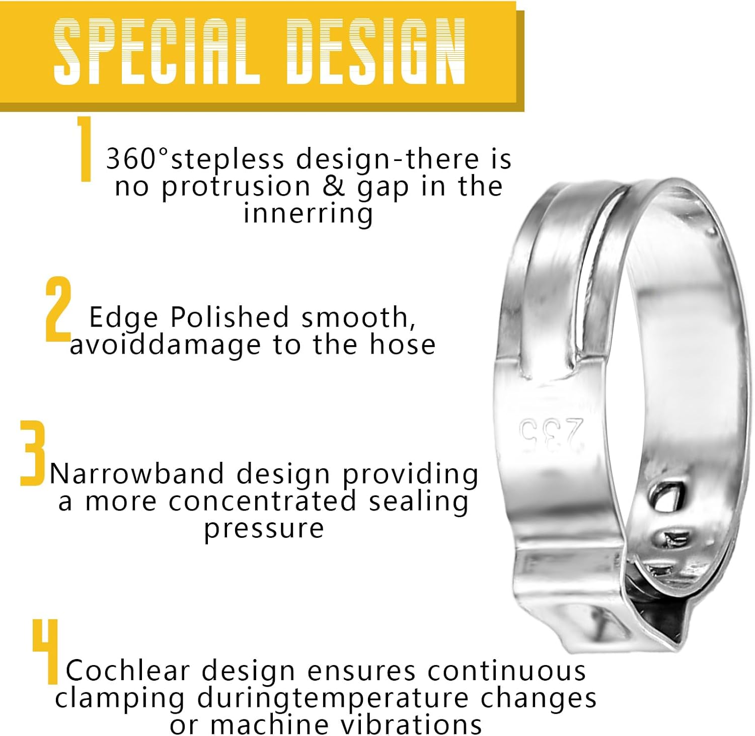 150Pcs 304 Stainless Steel Single Ear Hose Clamp with Ear Clamp Pincer, 6-23.5mm Crimp Hose Clamp Assortment Kit Cinch Rings Crimp Pinch Tools Perfect for Automotive, Home Appliance Line and Plumbing