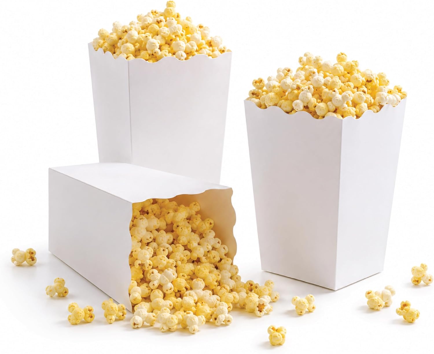 100 Pack White Popcorn Boxes, 4 Inches tall, Cardboard Disposable Popcorn Container for Parties, Movie Night, Snacks, Decorations (Mini)