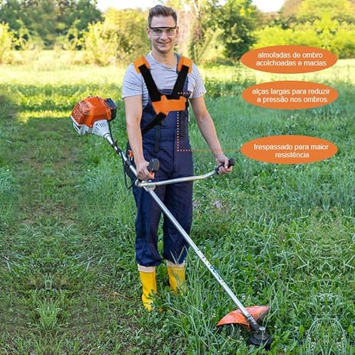 Arnês de Ombro Duplo Universal para Roçadeira, Alças Acolchoadas Ajustáveis, Laranja e Preto arnês d