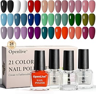 OpenLive 24Pcs 5ML Quick Dry Nail Polish Set With 3pcs(Base and Top Coat...
