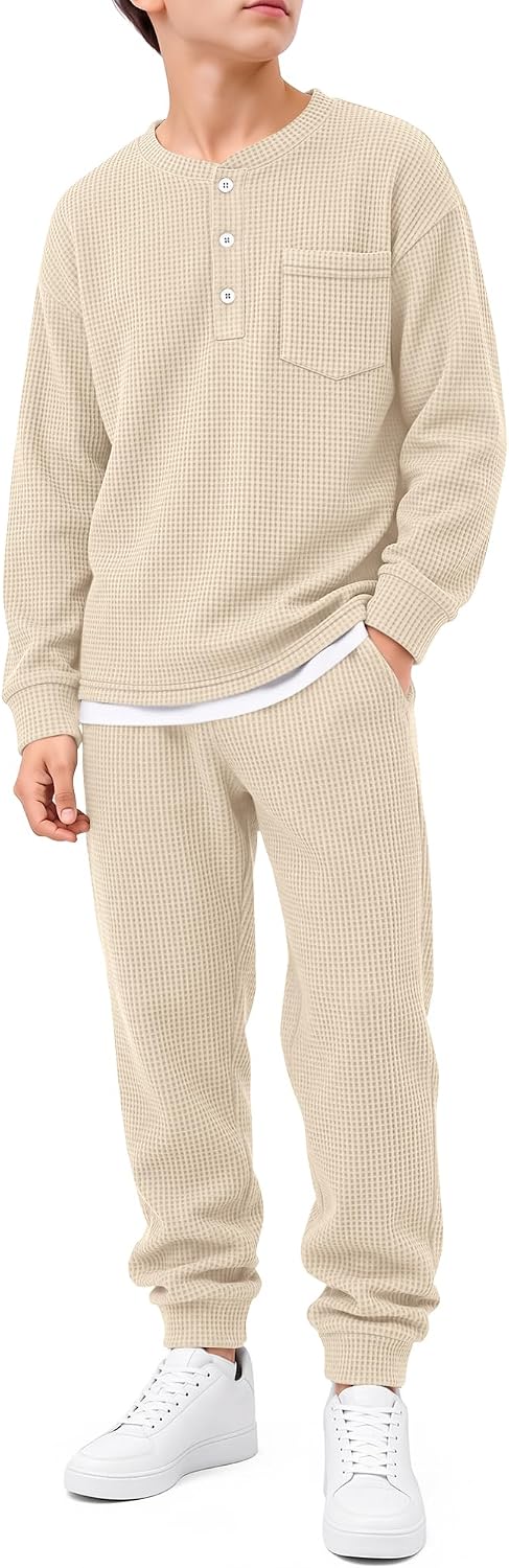 Boys' Waffle Knit Henley Outfit Sets