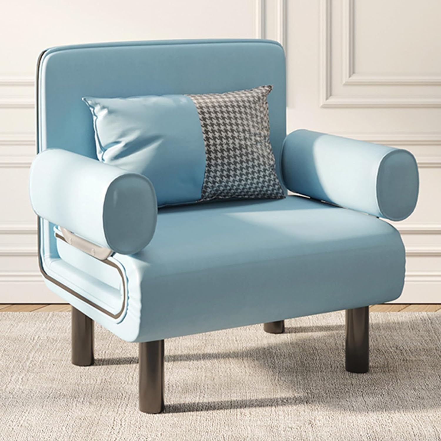 Modern Convertible Sofa Bed for Small Spaces, Foldable Single Chair with Adjustable Backrest, Space-Saving Couch for Living Room, Guest Room, Office Use (Blue, 31.49in/80cm)