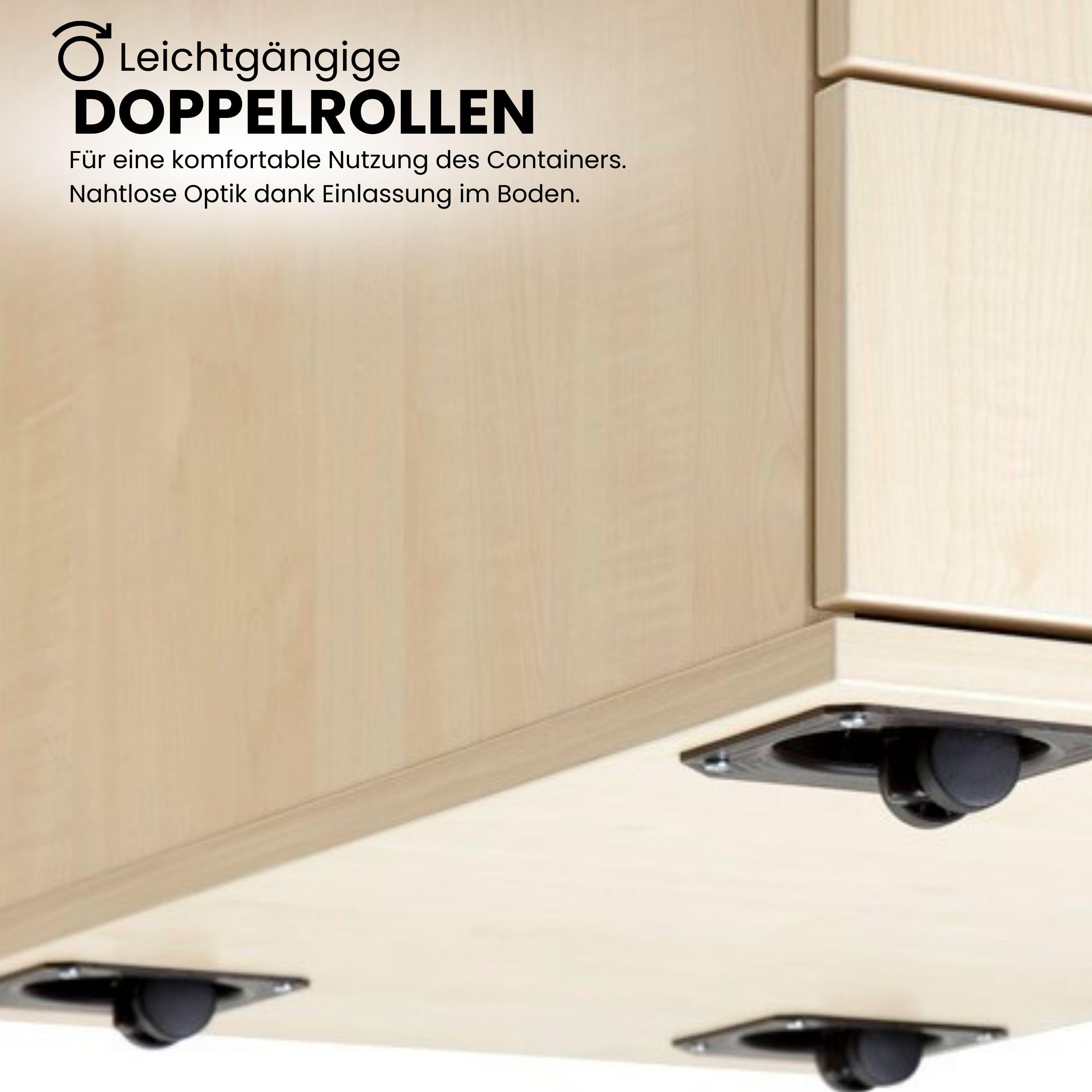 bümö Rollcontainer mit Schubladen, Container abschließbar aus Holz in Ahorn - Rollwagen für's Büro als Schreibtisch Unterschrank, Bürocontainer od. Schreibtischcontainer mit Bogengriffe