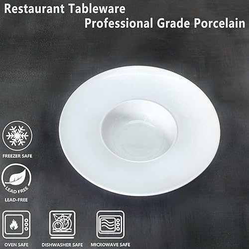 Miniatura 5 de Cuencos de sopa con borde de cerámica de 5.1 onzas, blanco de 8.5 pulgadas, exquisito plato de sopa pequeño, juego de 4, platos de pasta con borde