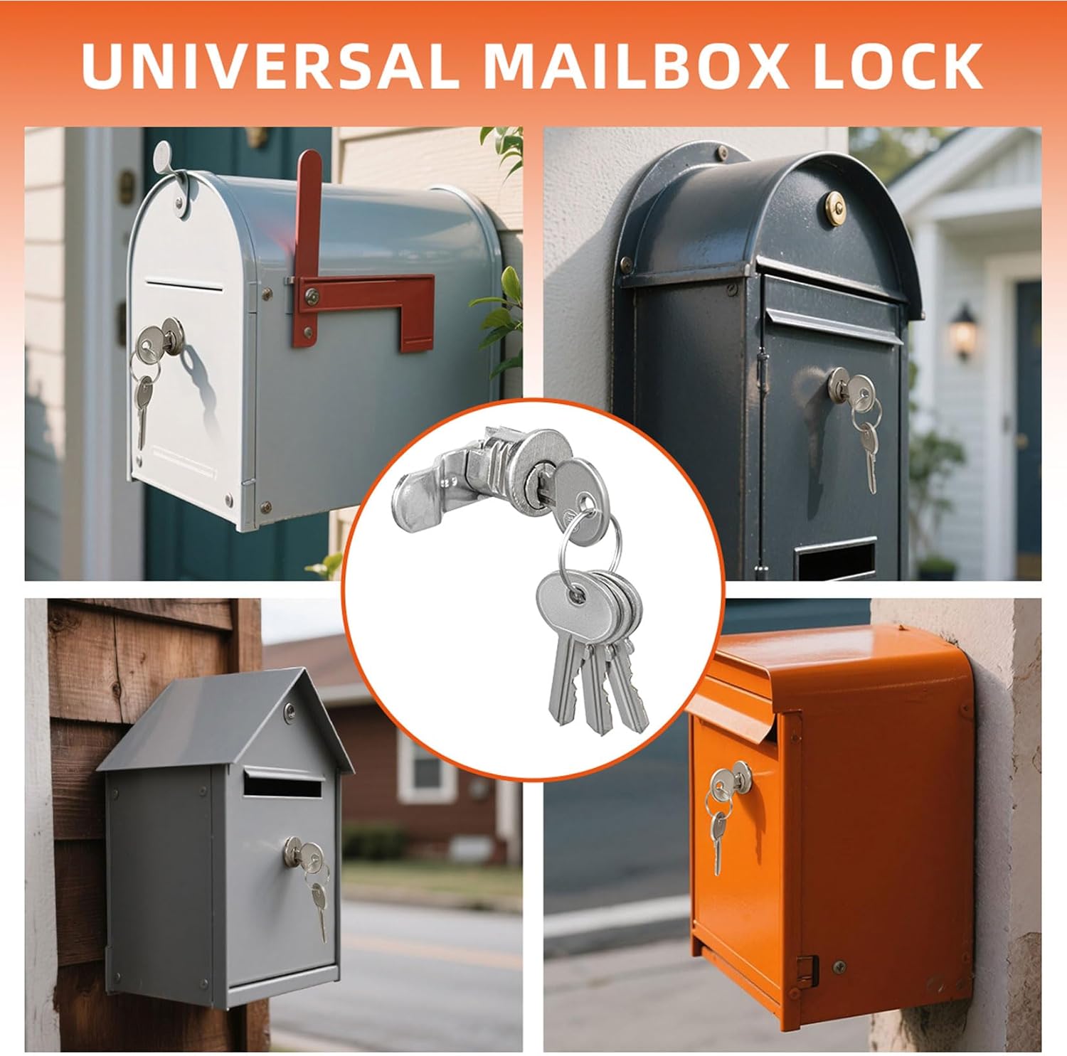 Mailbox Lock Replacement with 4 Keys - Multipurpose Mail Box Locks Compatible with Almost All Brands - Universal Lock Pick Set - File Cabinet Lock - Durable and Secure