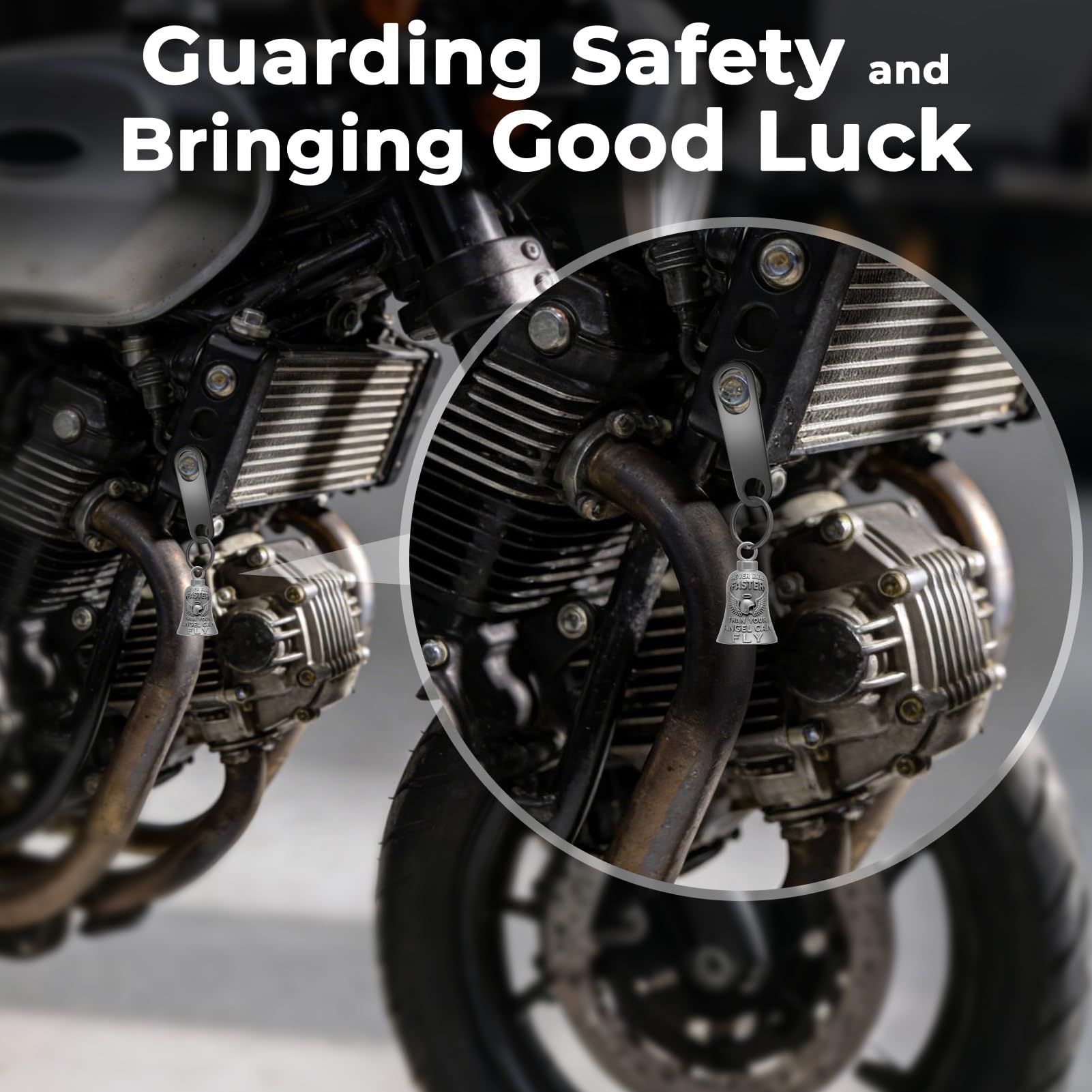 Guardian Porte-clés pour moto sonnette de cavalier pour motard Chance Farfadet Cloches pour motards avec 2 crochets de suspension Porte-clés anneau Accessoires - 4