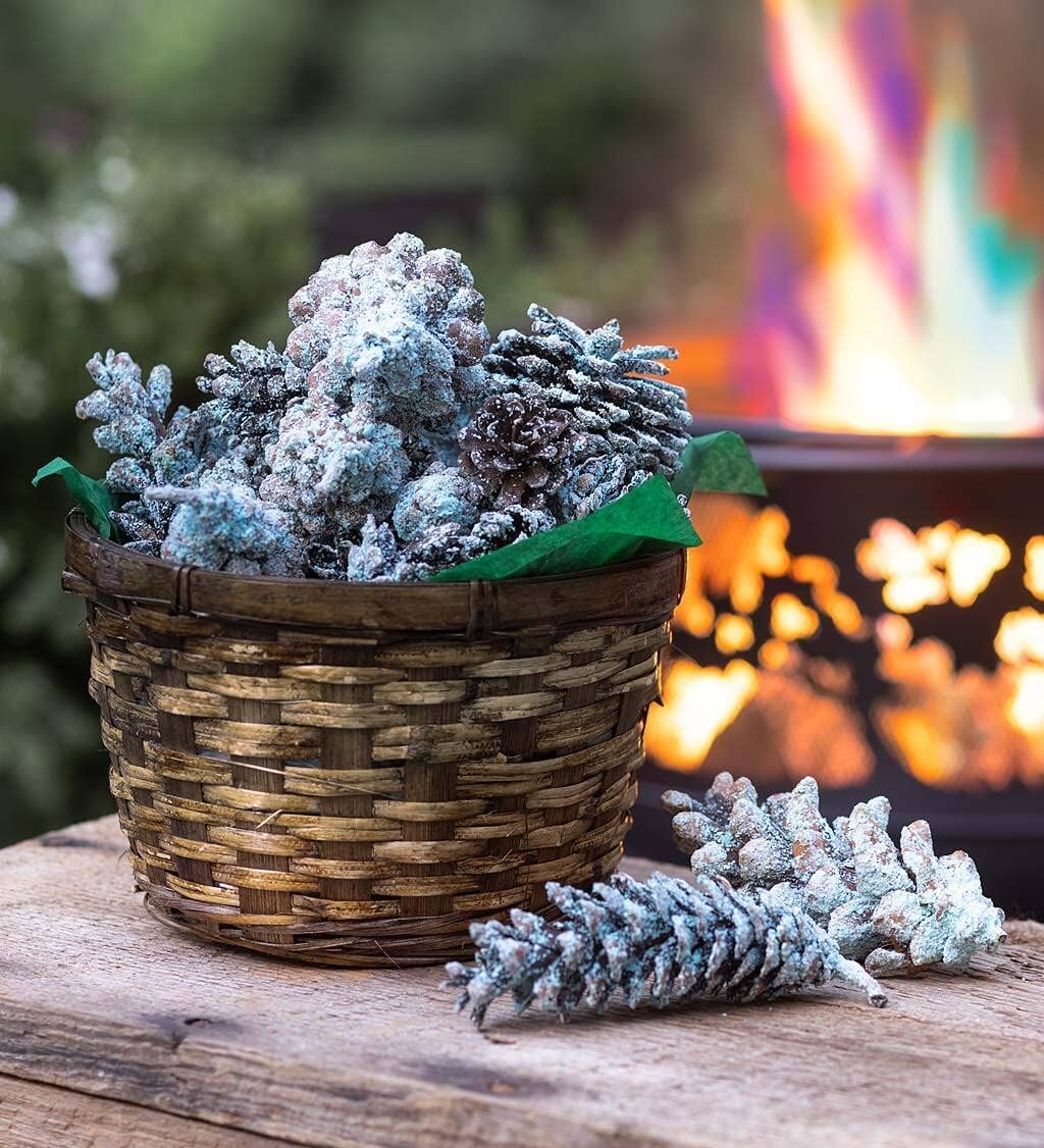 Plow and Hearth Color-Changing Fireplace Color Cones, 1 lb. in Gift Basket, Indoor/Outdoor Wood Fires, Fire Pit, Hostess Gift, Housewarming Gifts