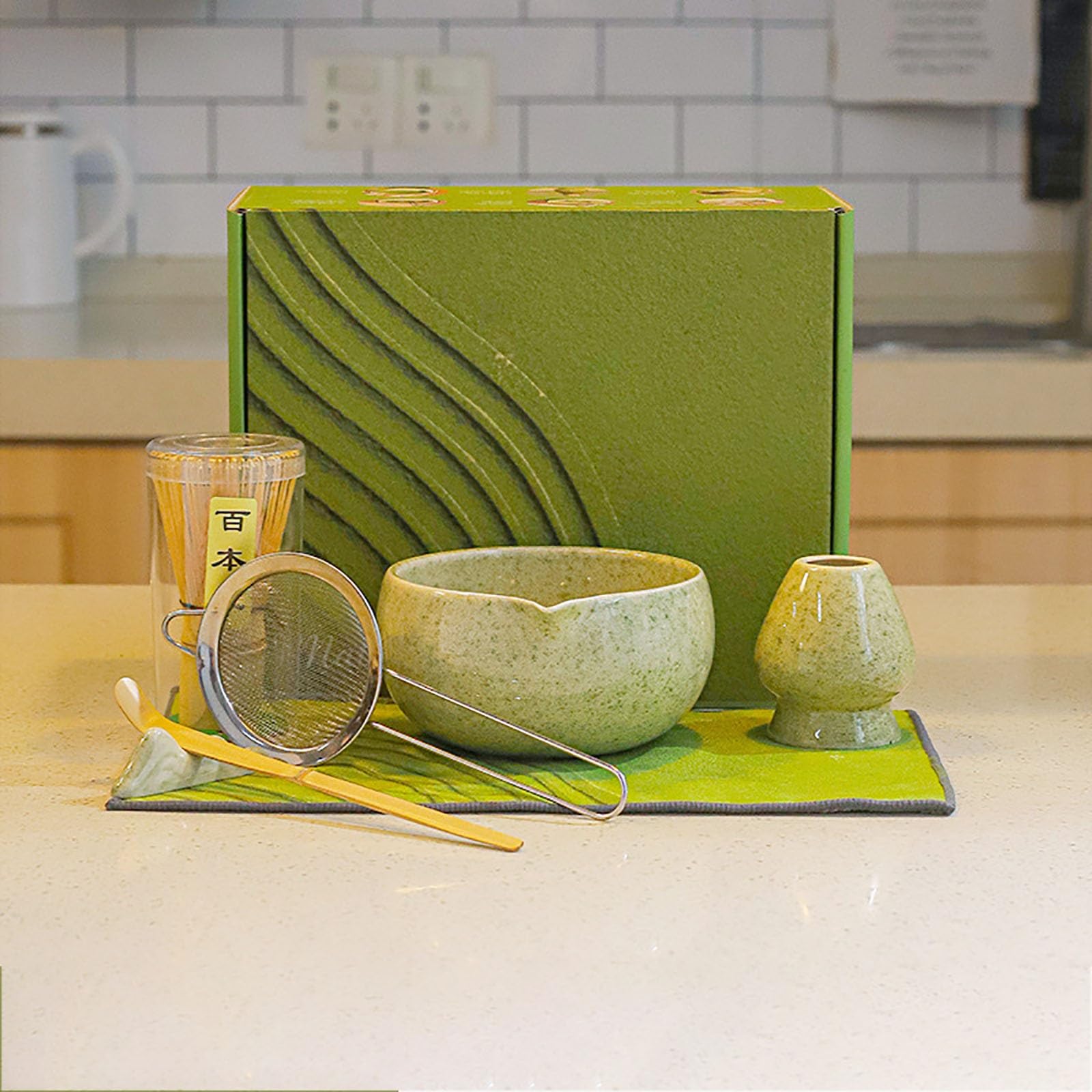 Juego de batidor de matcha de alta calidad, batidor tradicional de bambú, cuchara de té Chashaku, cuchara de té, cuenco y tamiz para una auténtica preparación japonesa de matcha