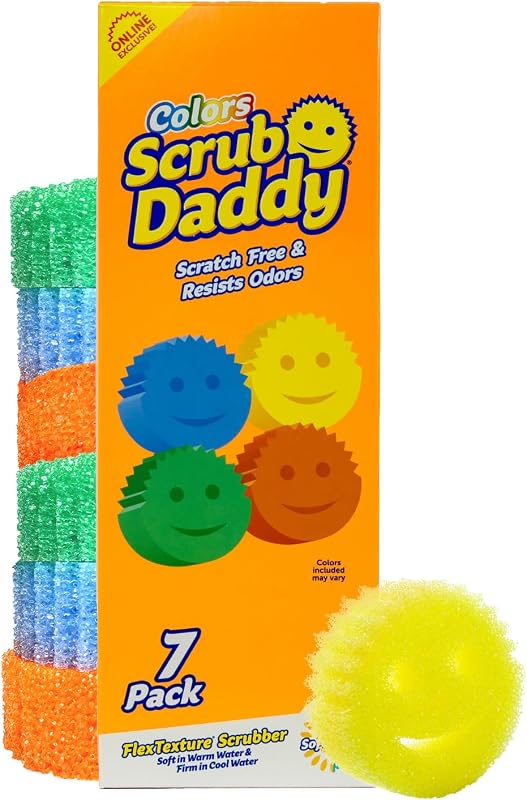 Esponjas de cocina multiusos sin arañazos Scrub Daddy – Esponjas para platos a granel para cocina, baño, limpieza del hogar y más – Fabricadas con espuma de polímero sin BPA (7 unidades)