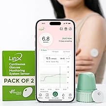 LinX CGM Smart Continous Glucose Monitoring I Real time Sugar Tracking I Bluetooth Enabled | 15-Day Sensor Life | IP68 | Easy one click use I Enhance your lifestyle & optimise diet | Pack of 2