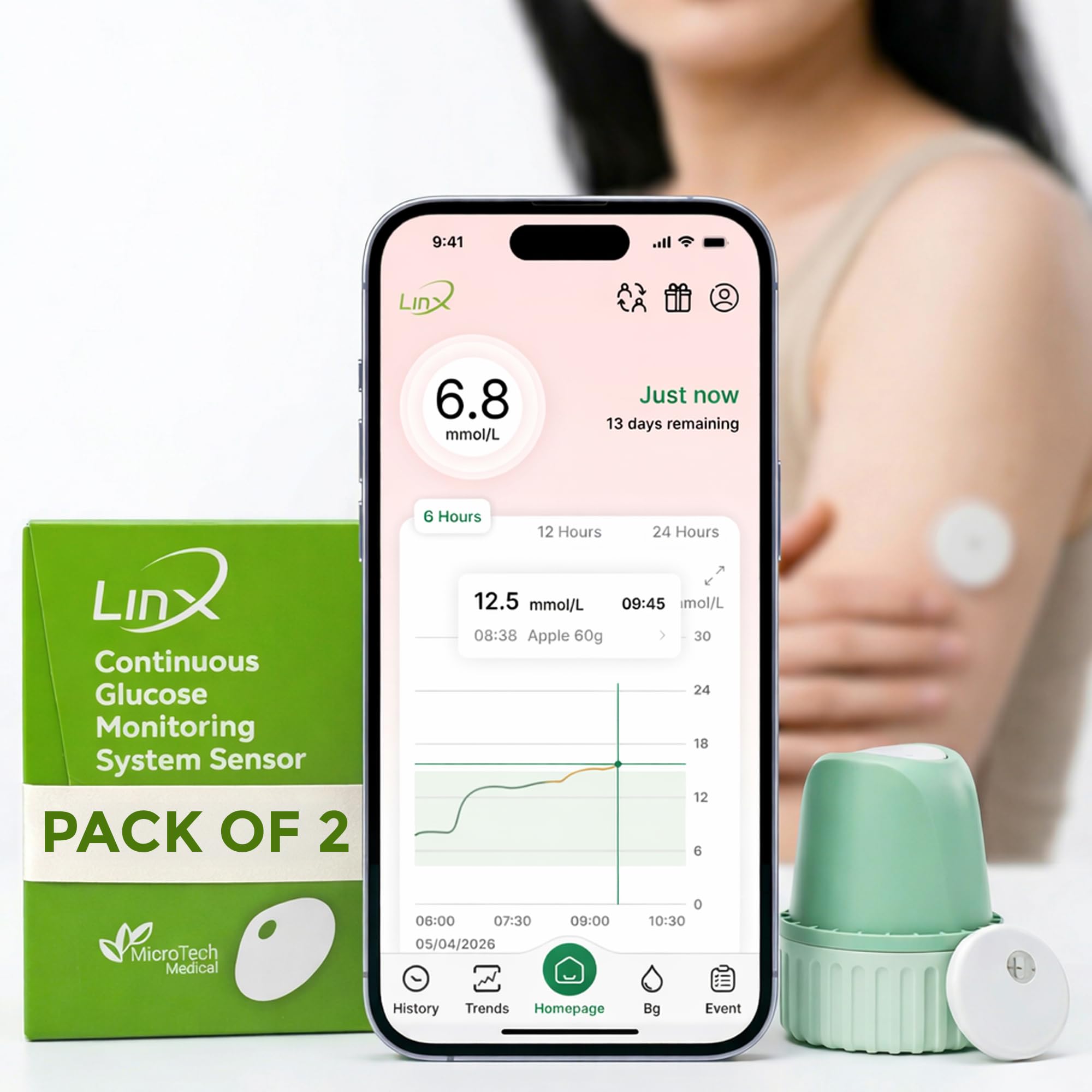 LinX CGM Smart Continous Glucose Monitoring I Real time Sugar Tracking I Bluetooth Enabled | 15-Day Sensor Life | IP68 | Easy one click use I Enhance your lifestyle & optimise diet | Pack of 2-image-32