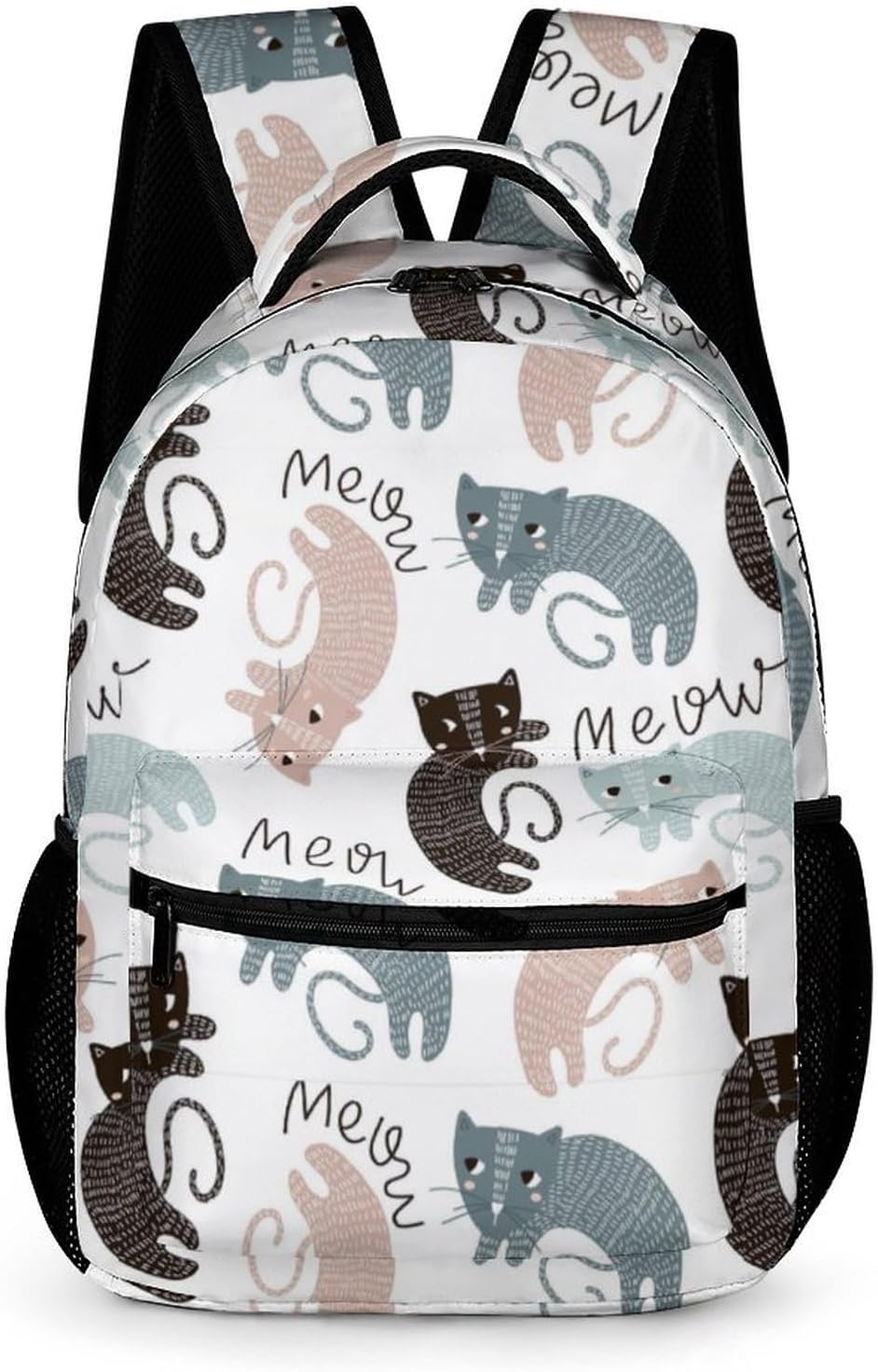 Cartoon Cats Laptop Backpack Purse for Women Men, Kids Cute Cat Print Travel Bag Casual Daypack with Compartment & Multiple Pockets
