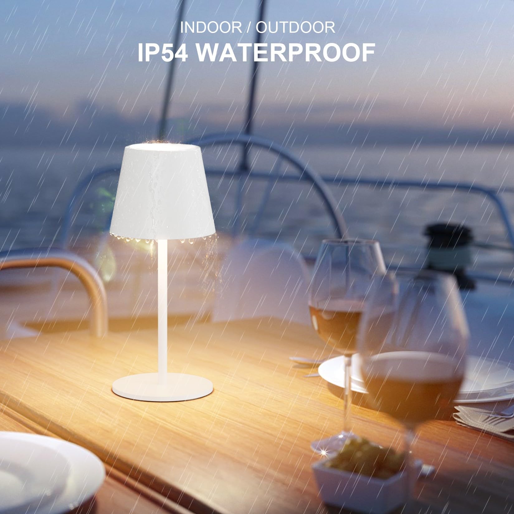 2 pezzi lampade da tavolo LED a batteria dimmerabile, 26cm, lampada da campeggio 5000mAh, batteria ricaricabile, 3W 3000K, lampada da tavolo da esterno IP54 per camera da letto (Bianco)