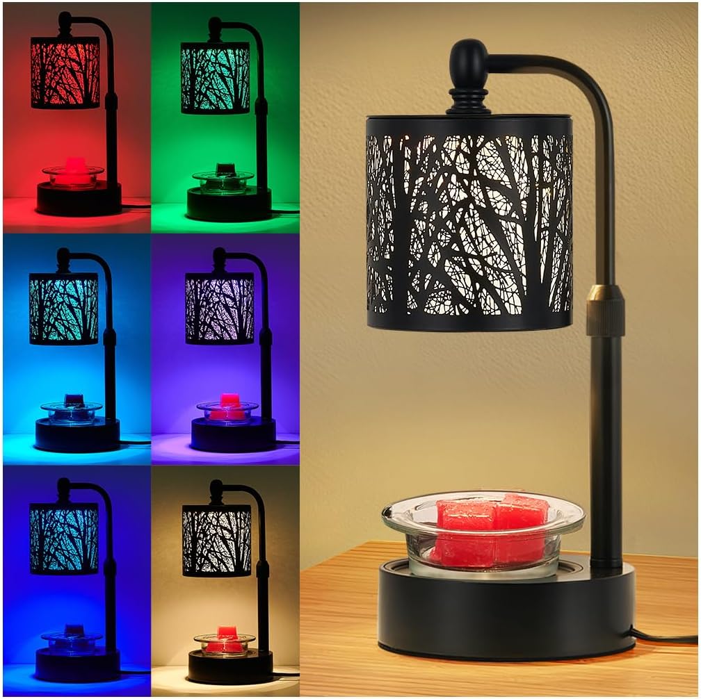 Tree Candle Warmer Lamp, LED Colors Changing Candle Warmer with ATimer, Bedroom Living Room Home Decor Wax Melting Warmer for Jar Candles (Double Pole -Black)